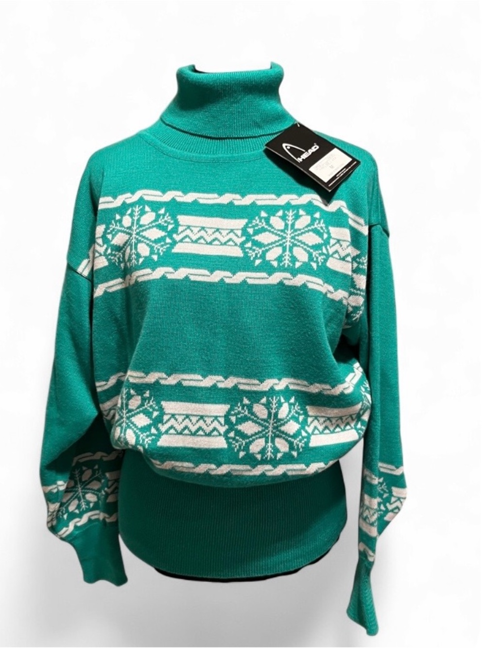 Teal Patterned Turtleneck Women's Sweater